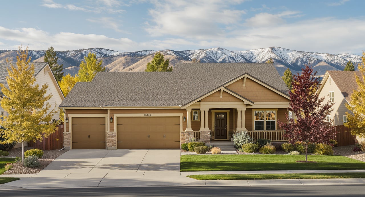 Well-maintained architectural shingle roof on a Colorado Springs home with Rocky Mountain foothills in the background